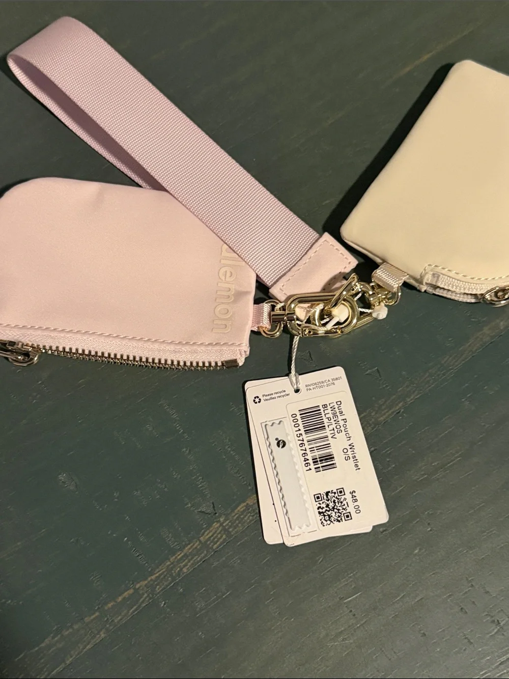 NWT lululemon athletica Pink & Cream Keychain Card Holder Set with Wrist Strap